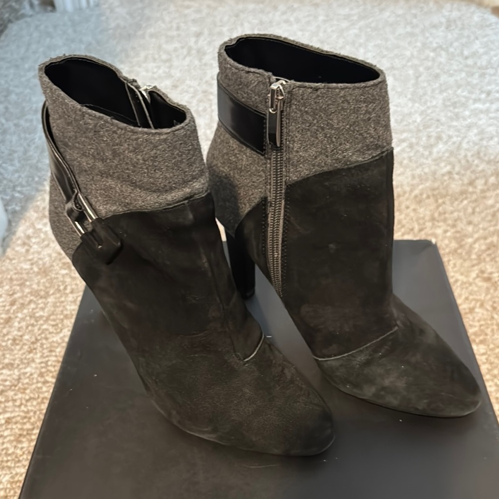 Tahari Black and Gray Ankle Booties with Stiletto Heel
